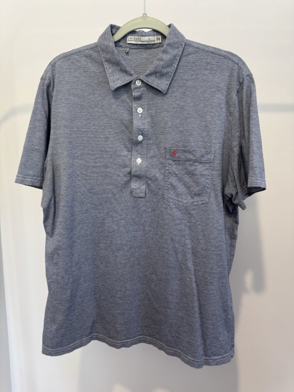 Criquet Golf Polo Men's Large Blue Slim Fit Organic Cotton Pocket